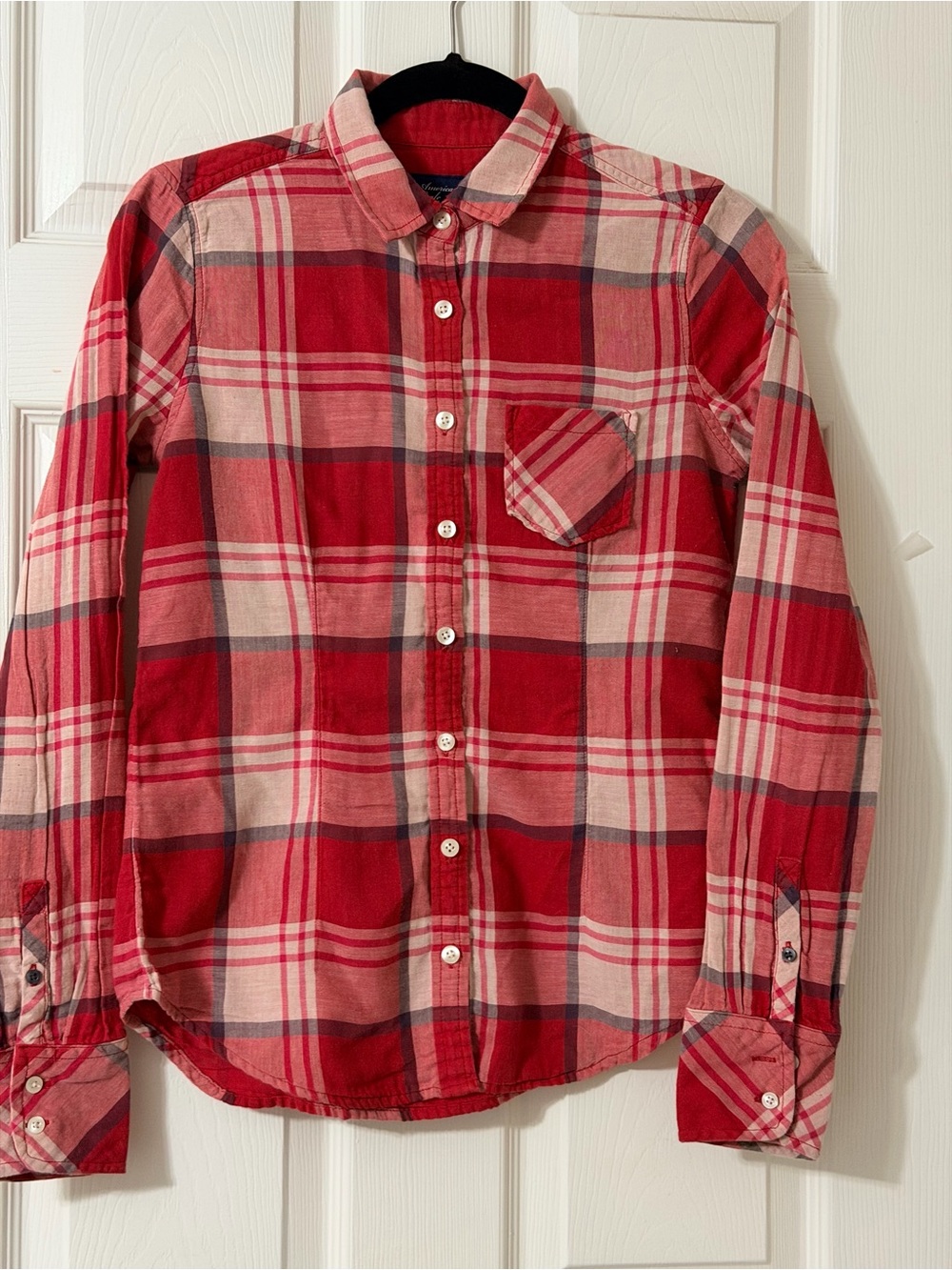American Eagle Outfitters Red Plaid Button-Down Shirt